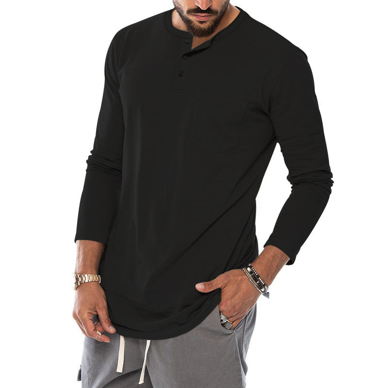 Men's Long Sleeve Henley Shirt with Stylish Button Closure and Practical Chest Pocket Ivyshape