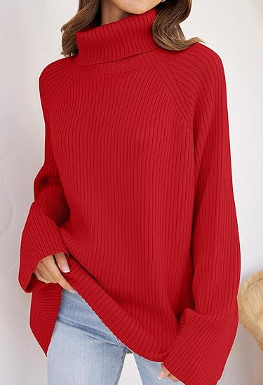 Women Cashmere Fine Knit Sweater with High Collar and Loose Fit Ivyshape