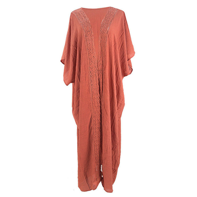 Women casual beach kimono with fine lace and loose fit Ivyshape