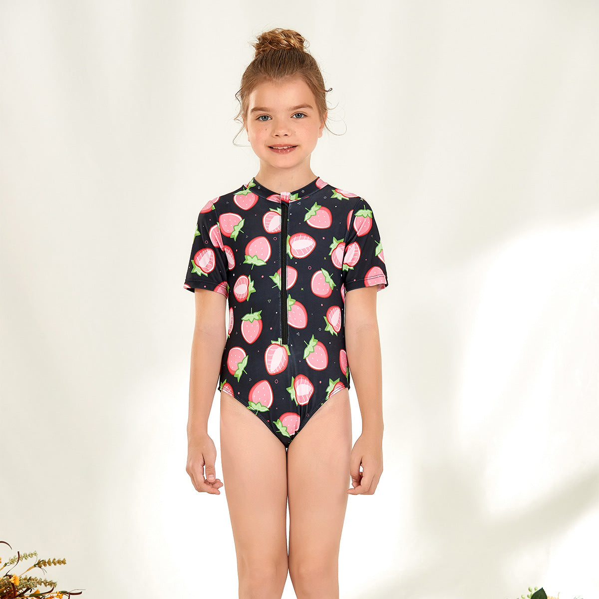 Women's UV Protection Swimwear with Fruity Design and Short Sleeve Ivyshape