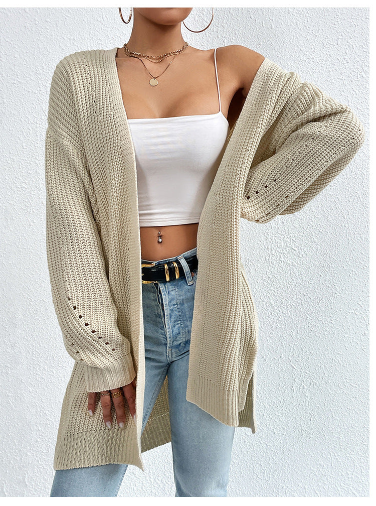 IvyShape | Casual V-Neck Solid Color Knitted Coat