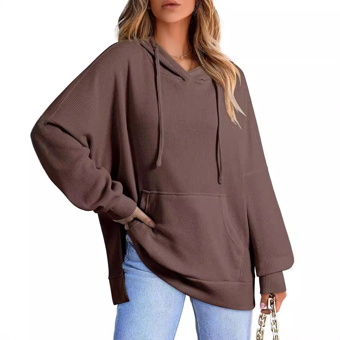 Women's Oversized Hoodie with Practical Pockets and Side Slits Ivyshape