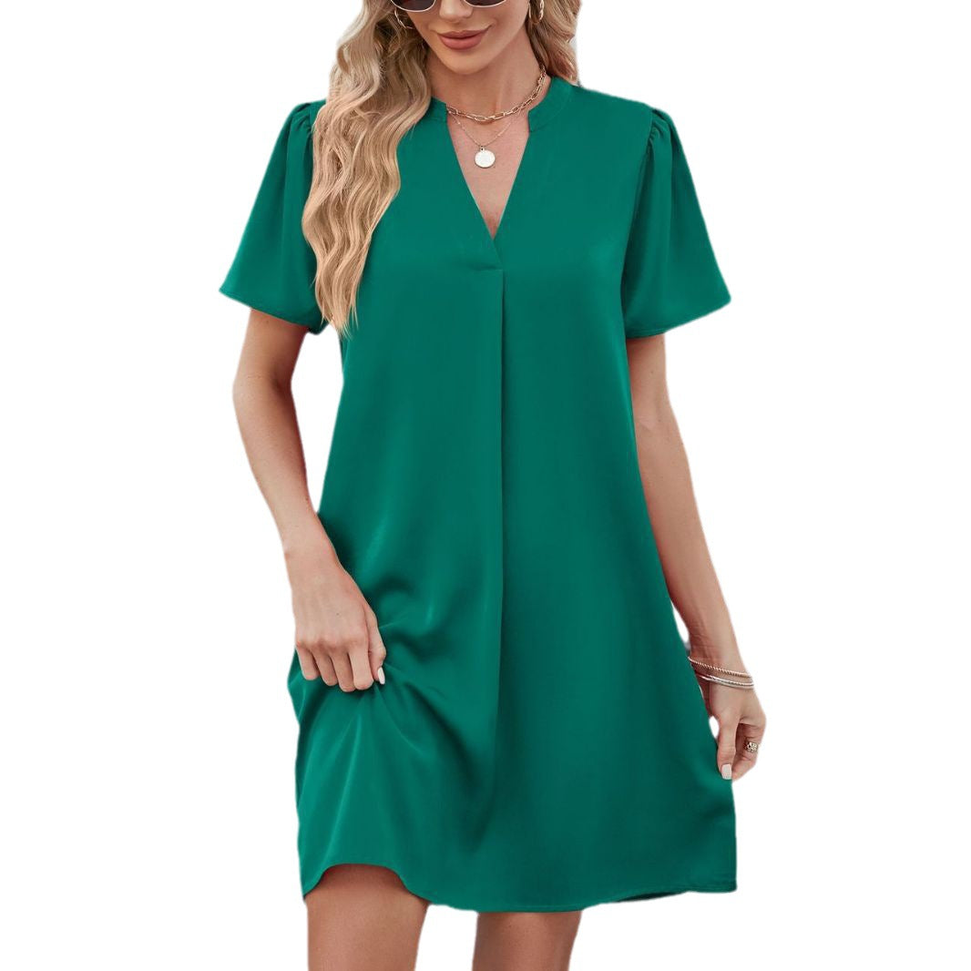 IvyShape | Satin Office Casual Loose V-Neck Sexy Dress