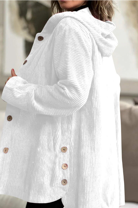 Ladies casual and cozy cord jacket with hood Ivyshape