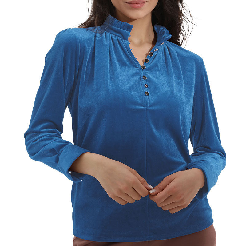 Women Elegant top with ruffle details and button closure Ivyshape