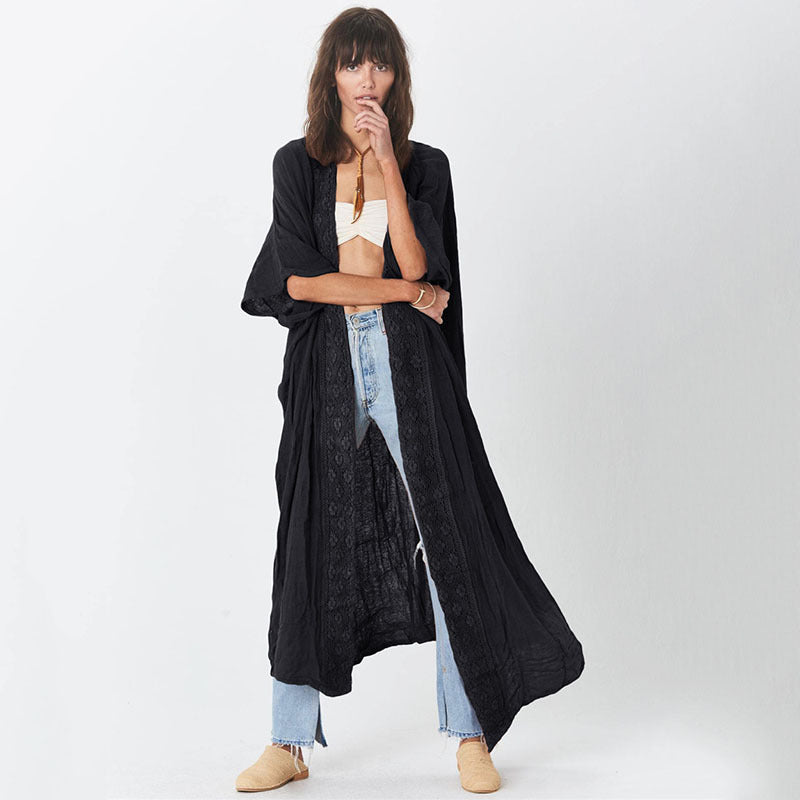 Women casual beach kimono with fine lace and loose fit Ivyshape