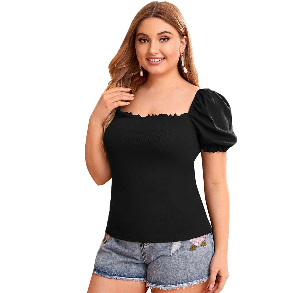 Ladies fitted top with puff sleeves and square neckline Ivyshape