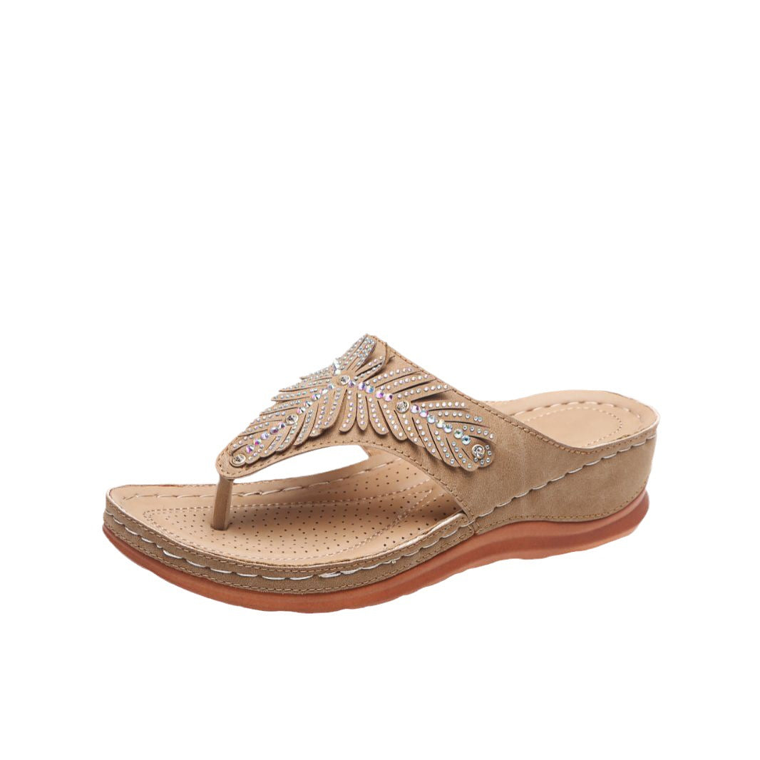 Women Elegant Thong Sandals with Sparkling Rhinestone Accents and Comfortable Footbed Ivyshape