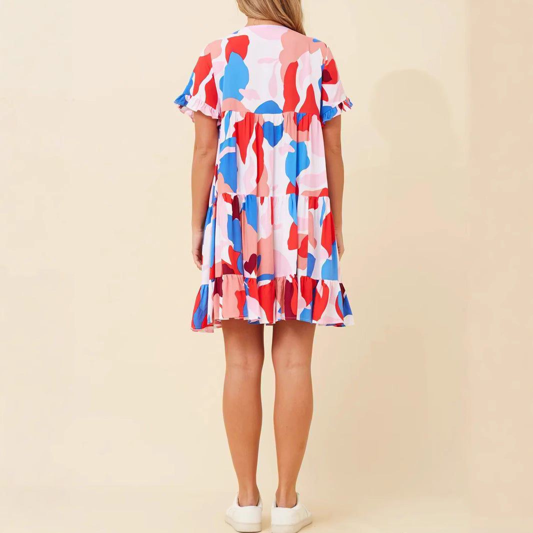 IvyShape | Ruffle Sleeve Cake Vacation Style Dress