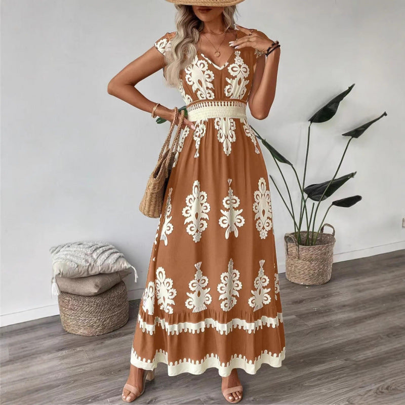 Women Bohemian Maxi Dress with A-Line Silhouette Ivyshape
