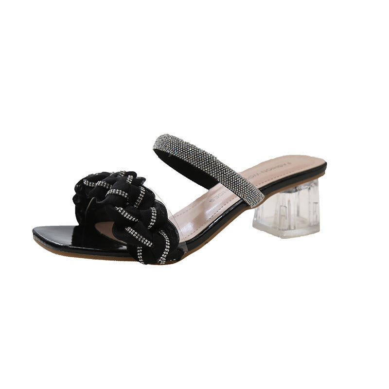 Ladies Elegant Sandals with Glitter Accents and Transparent Heels Ivyshape