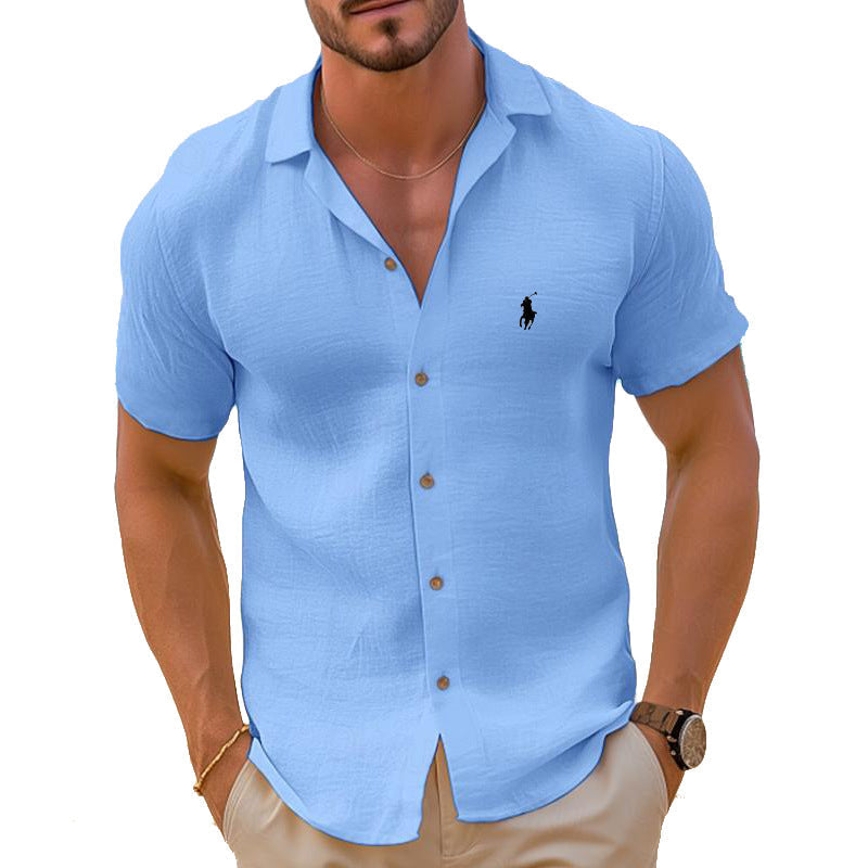 Men's Short Sleeve Shirt Made of Lightweight Linen Blend IvyShape