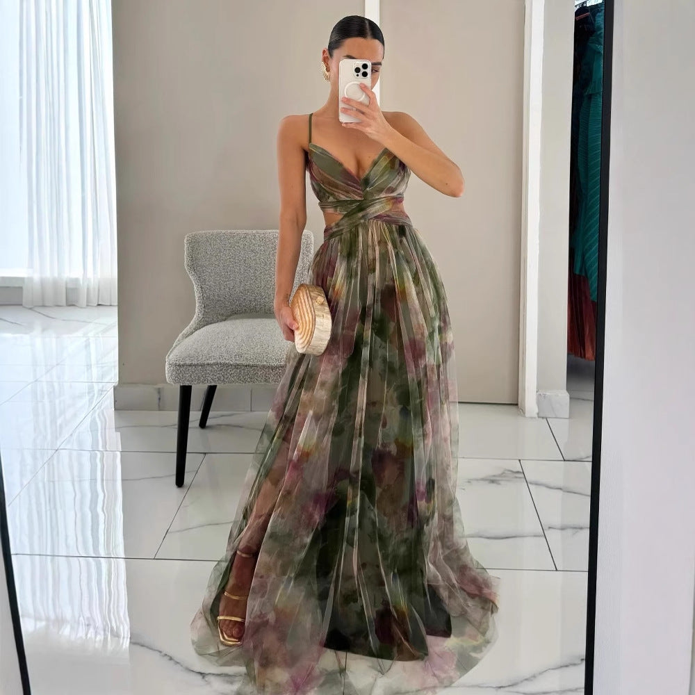 Maxi dress for women with twisted front detail Ivyshape