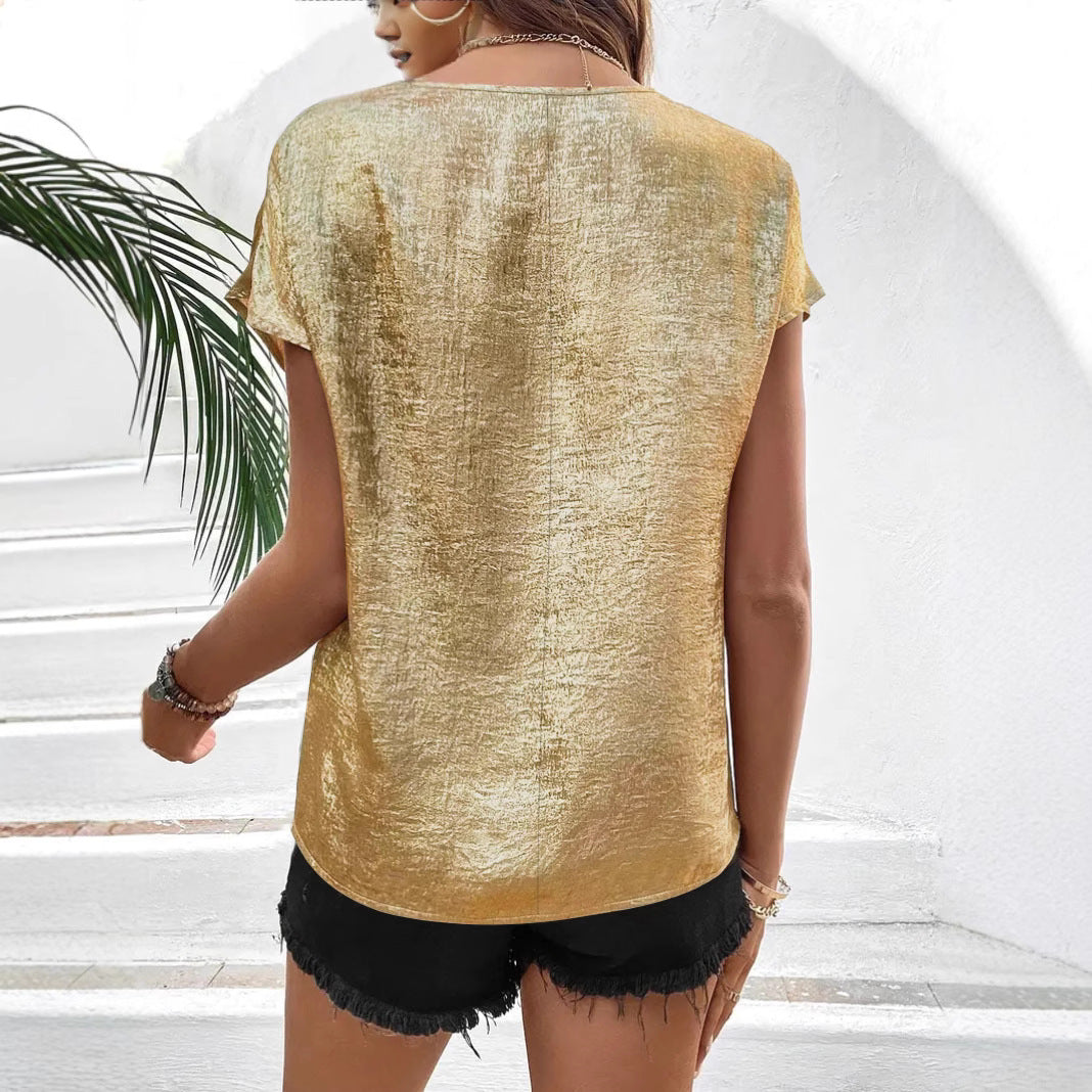 Women Elegant V-Neck Shimmer Top Ivyshape