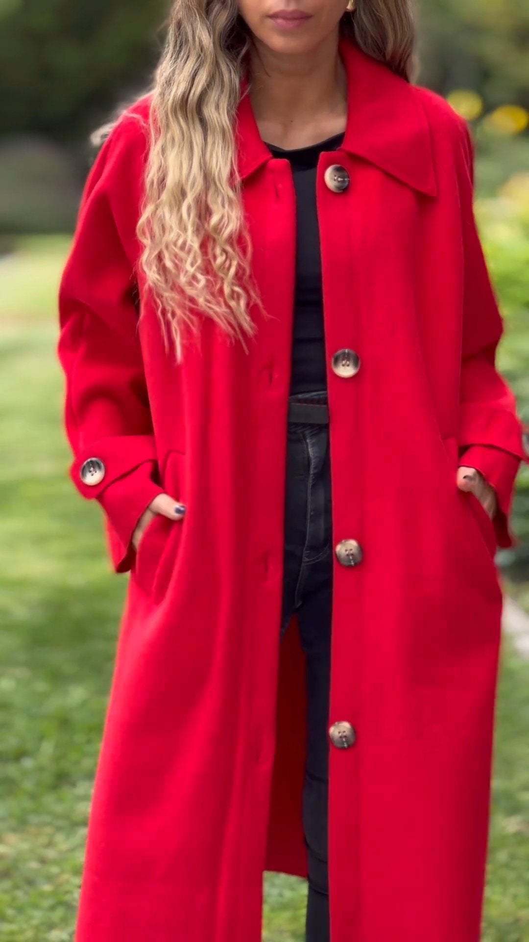 Ivyshape | Solid Color Button Wool Trench Coat