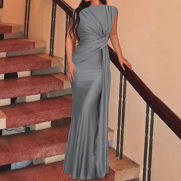 Women Elegant Wrap Maxi Dress with Side Ruffle Detail Ivyshape