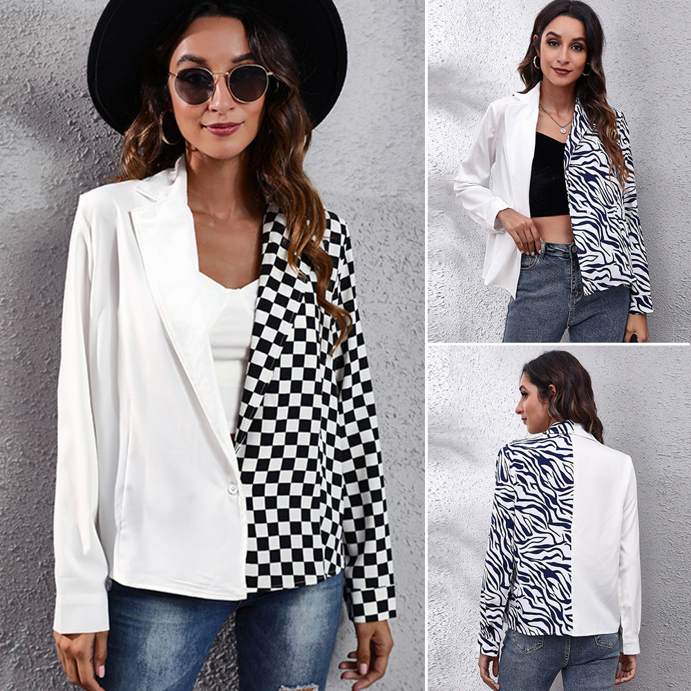 Women's blazer with an asymmetrical check pattern and elegant cut Ivyshape