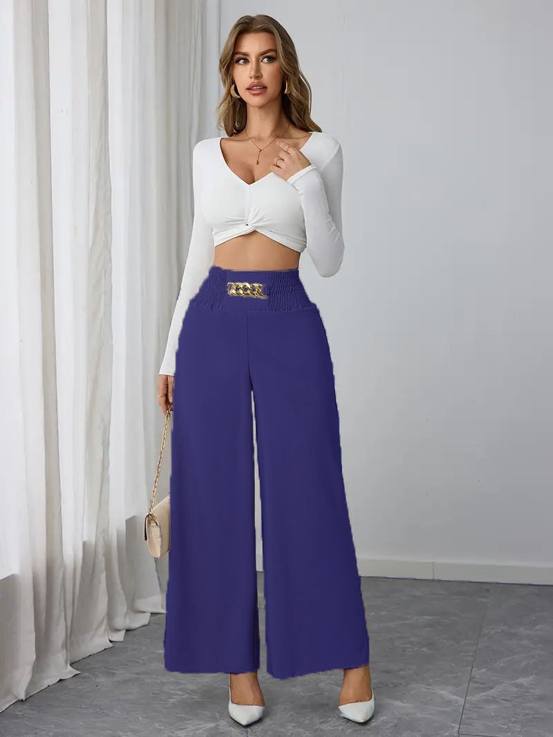 Women's Wide Trousers with Ruffle Details and Stylish Belt Design Ivyshape