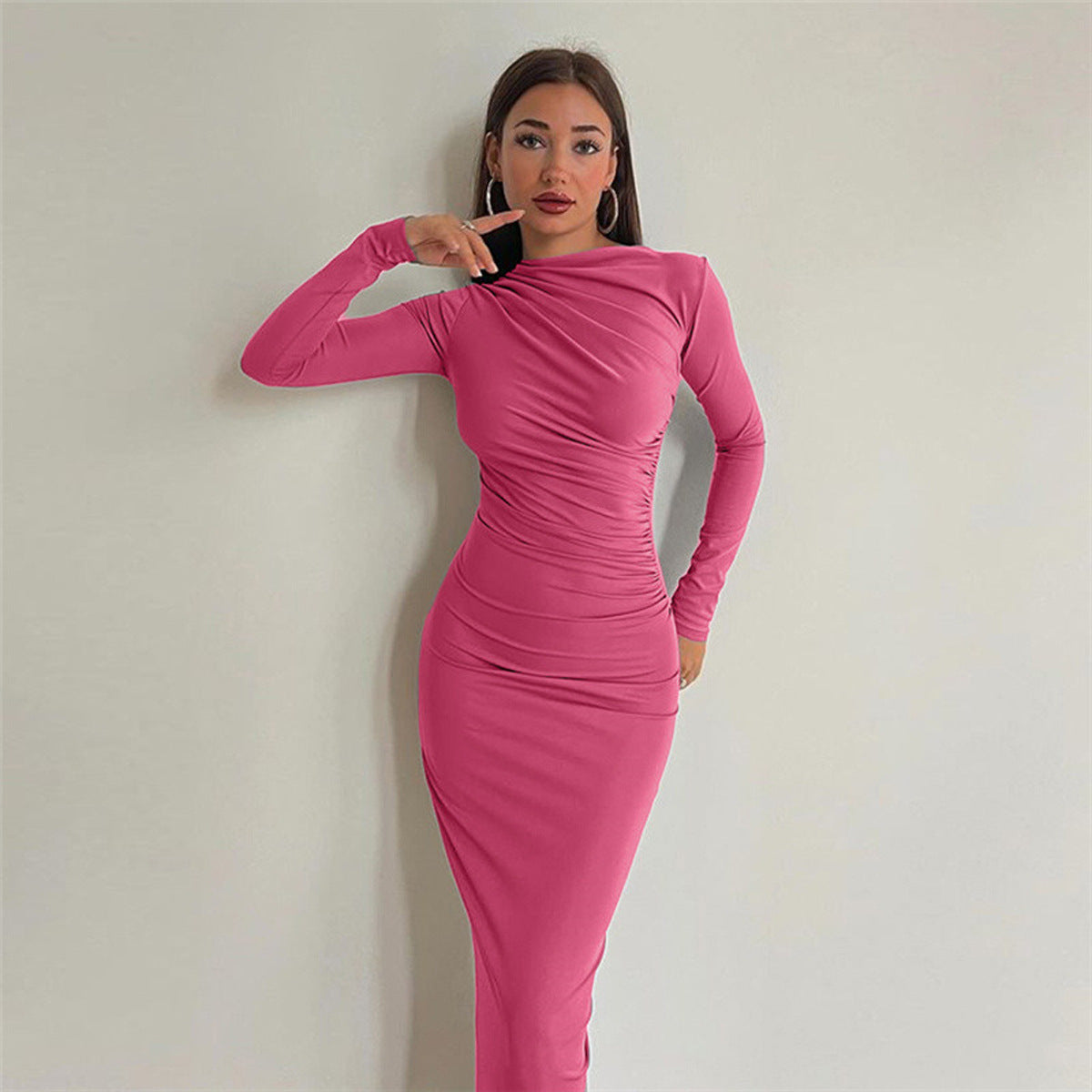 Women Elegant Wrap Dress with Long Sleeves and Figure-Hugging Cut Ivyshape