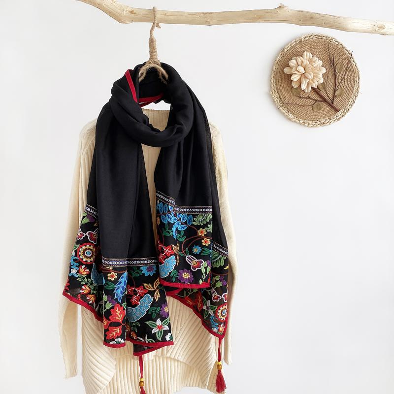 style shawl scarf female cotton retro embroidered silk scarf spring and autumn versatile embroidered scarf