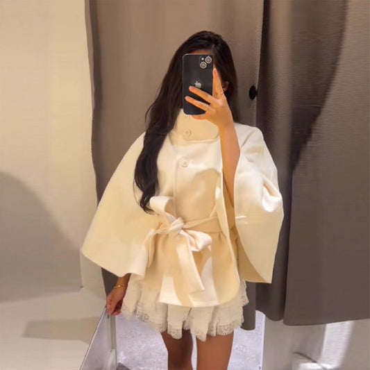 Women's wrap jacket with high collar line and wide sleeves Ivyshape