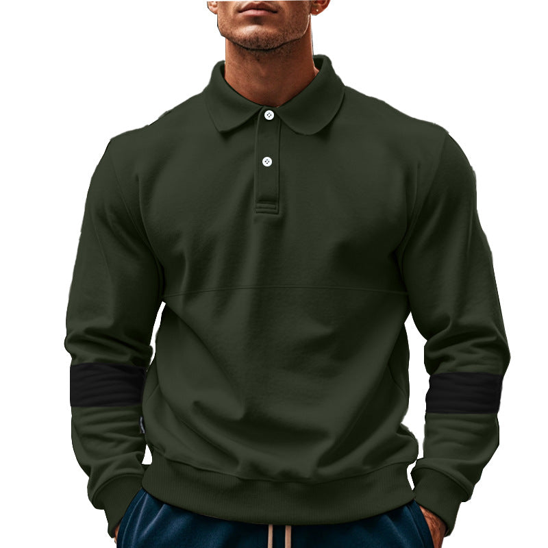 Men's stylish long-sleeve sweater with polo-like details and contrasting sleeve cuffs Ivyshape