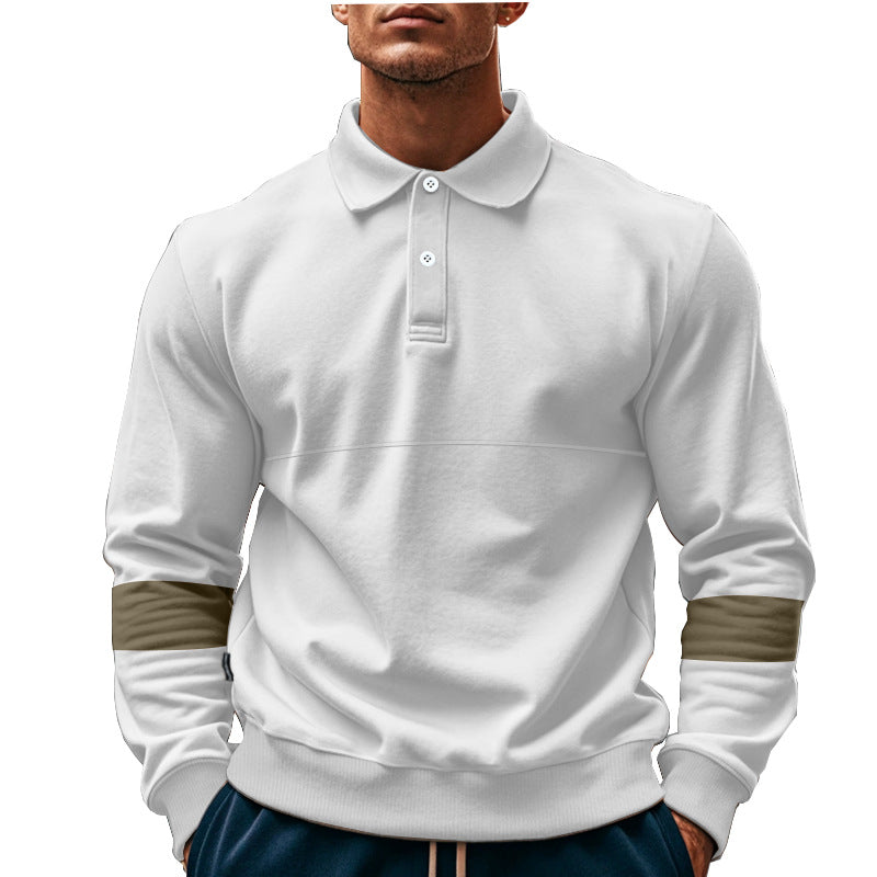 Men's stylish long-sleeve sweater with polo-like details and contrasting sleeve cuffs Ivyshape