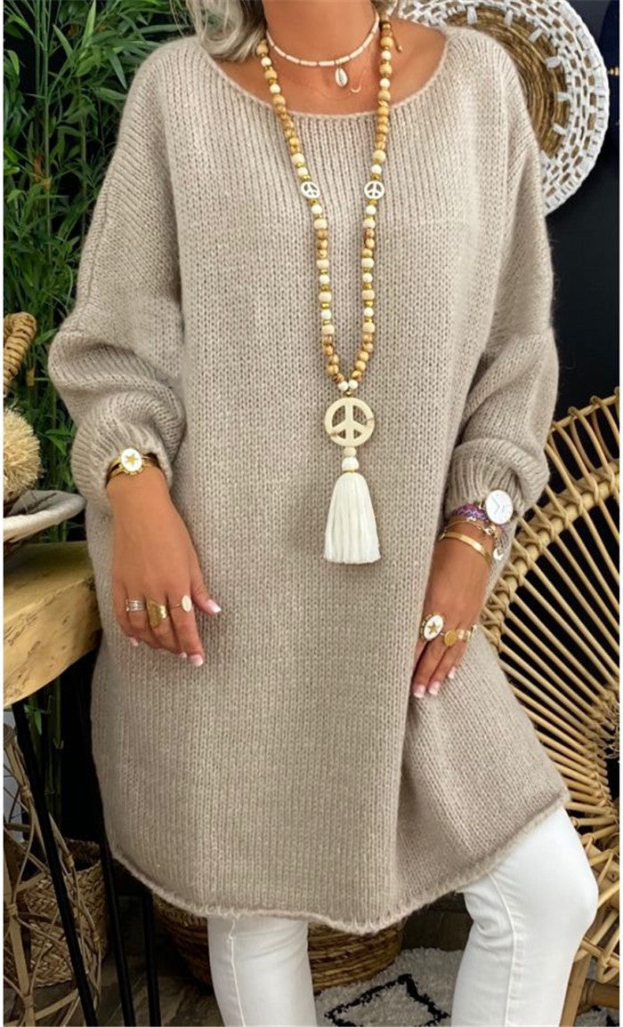 Women's casual long sleeve knitted sweater in oversized style with side slits Ivyshape