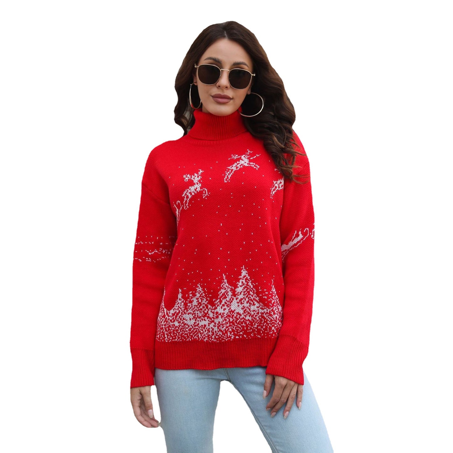 Women's Cozy Christmas Sweater with High Collar and Festive Motif Ivyshape
