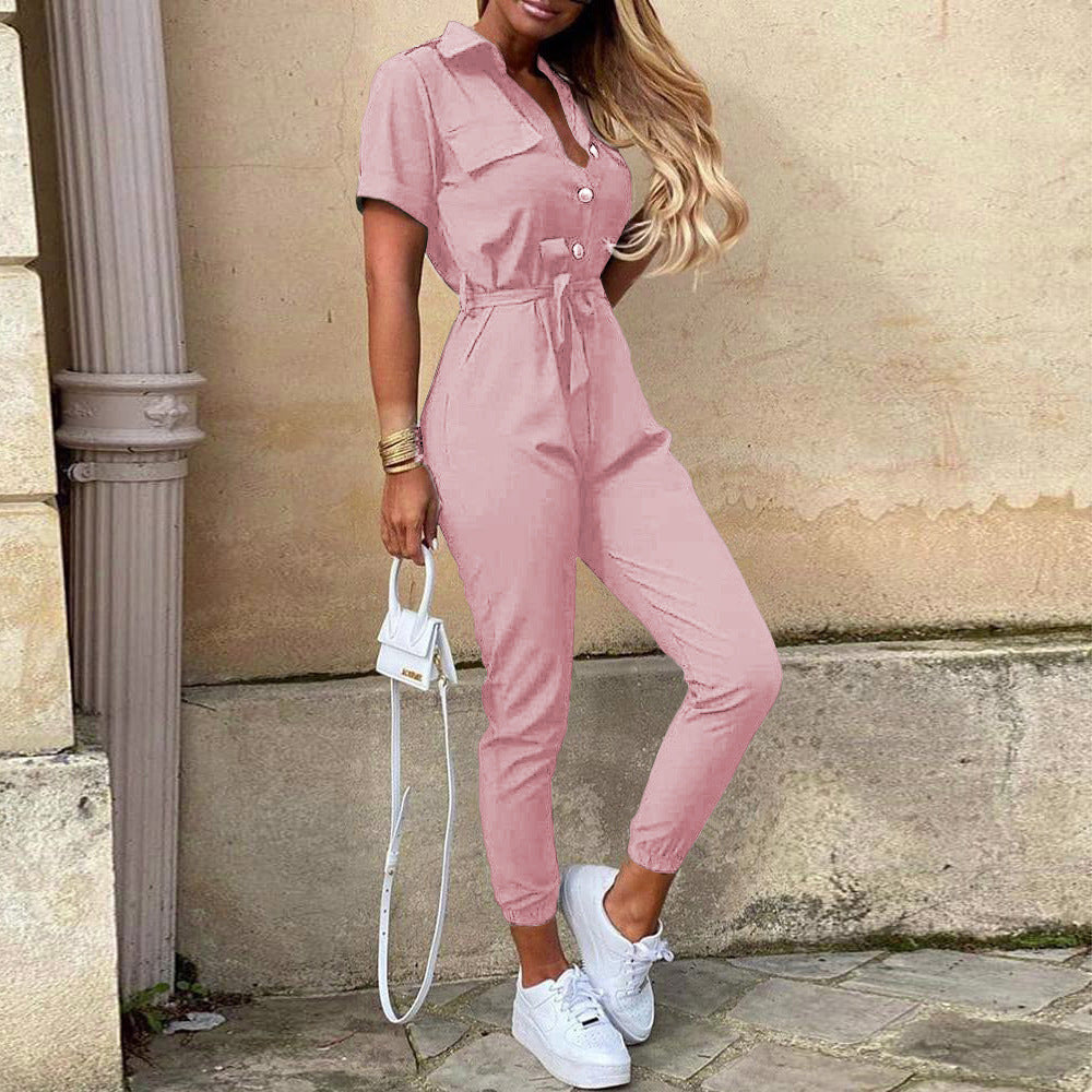 Women's casual jumpsuit with tailored cut and continuous button placket Ivyshape