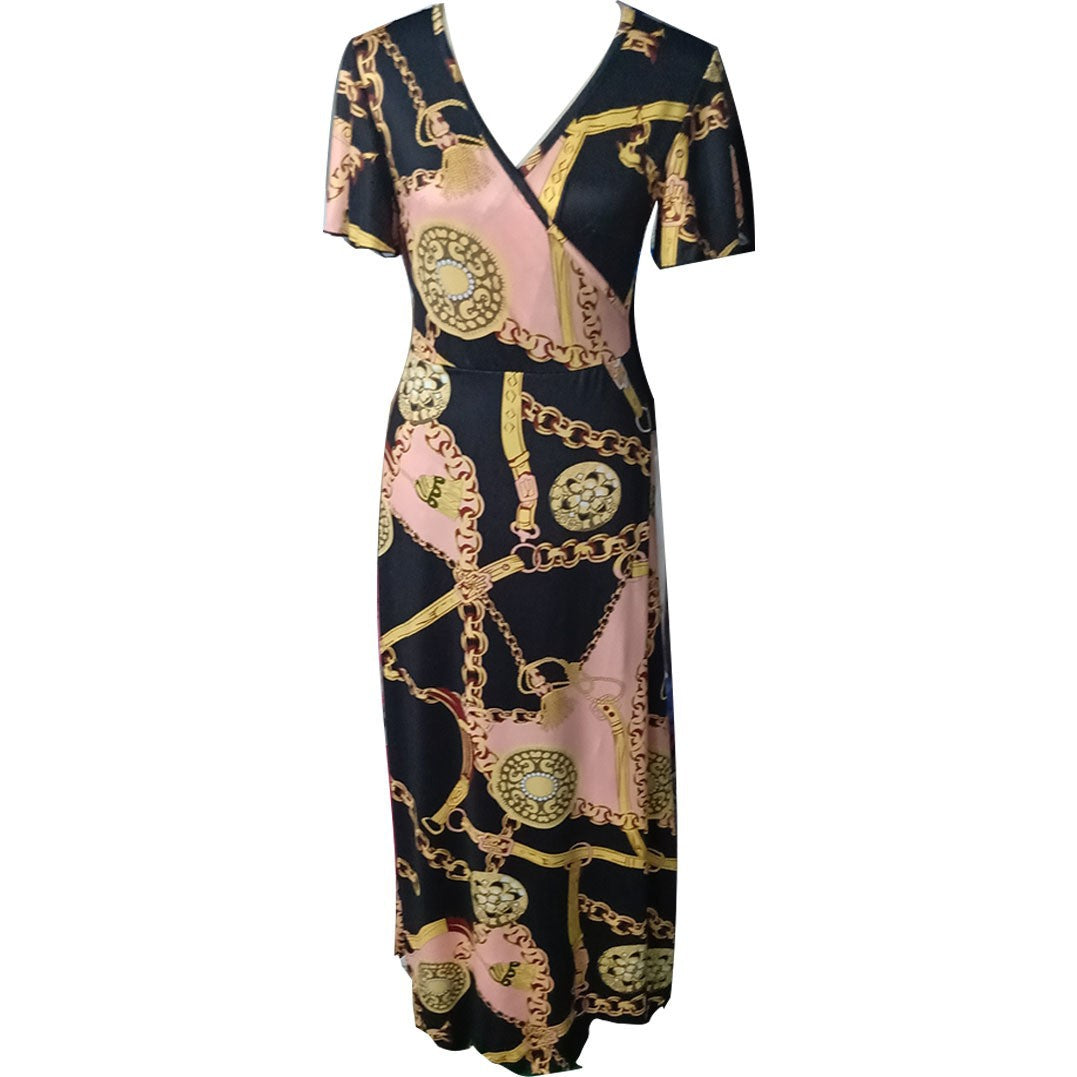 Women's maxi dress with chain pattern and crossbody design Ivyshape