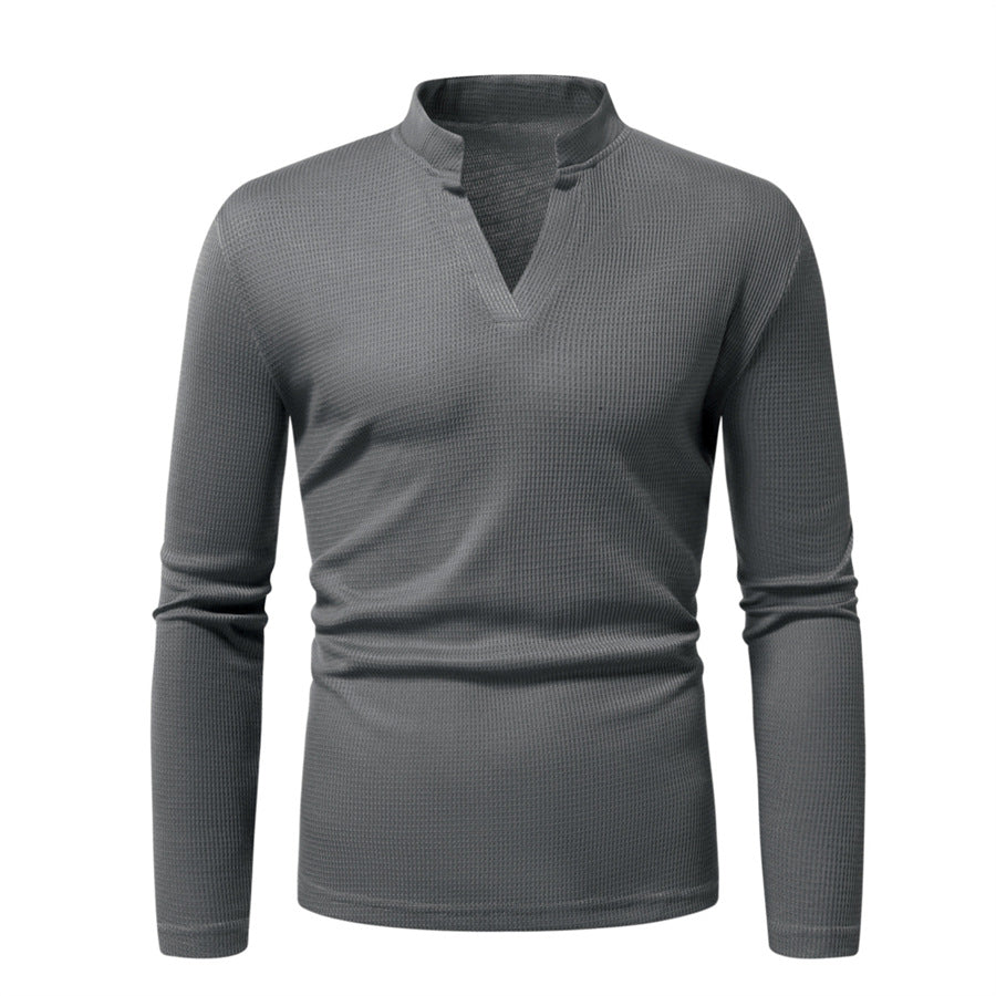 Men's long sleeve shirt with modern stand-up collar and textured surface Ivyshape