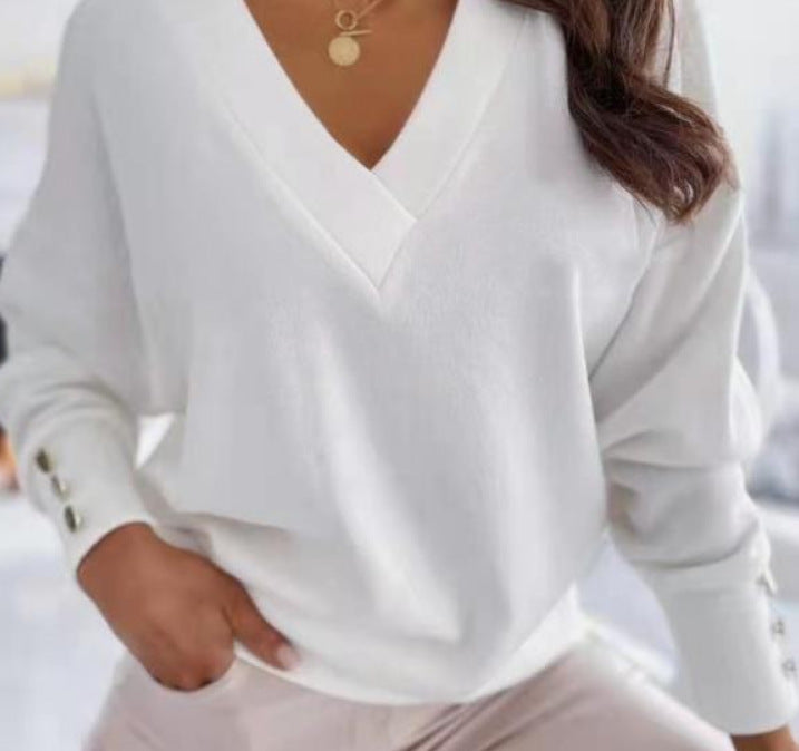 Women Casual V-Neck Sweater with Oversized Cut Ivyshape