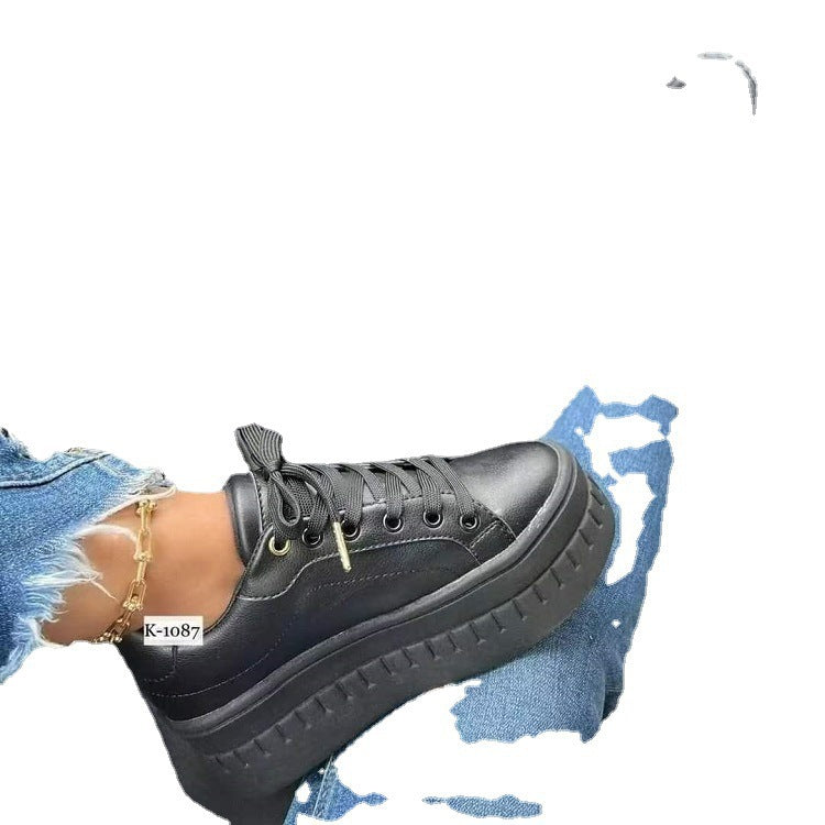 Women's platform sneakers with glossy surface texture and non-slip sole Ivyshape