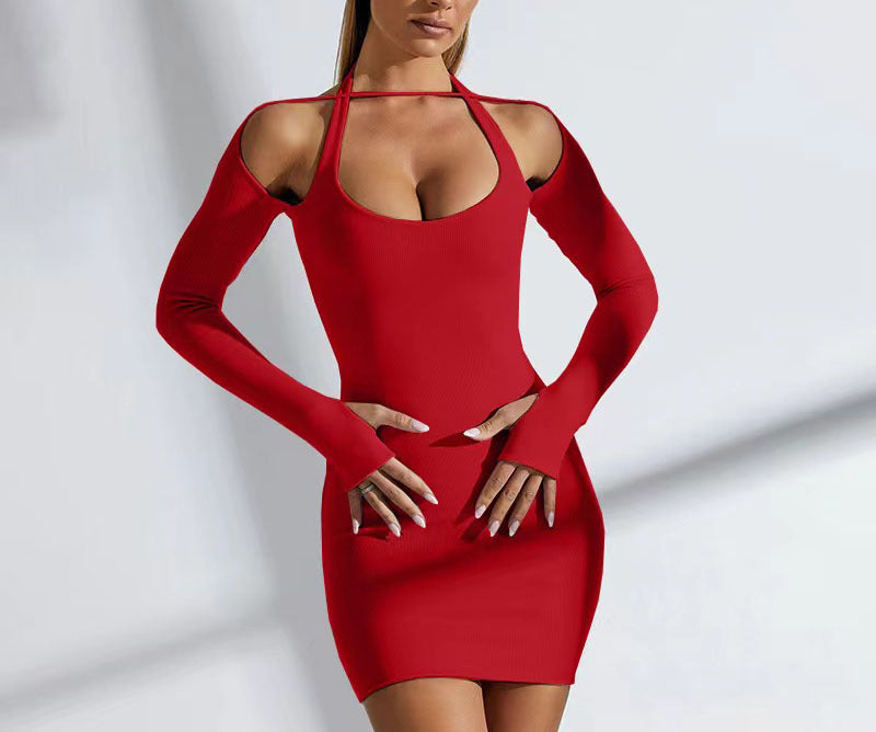 Women One-Sided Open Mini Dress with Long Sleeve Ivyshape