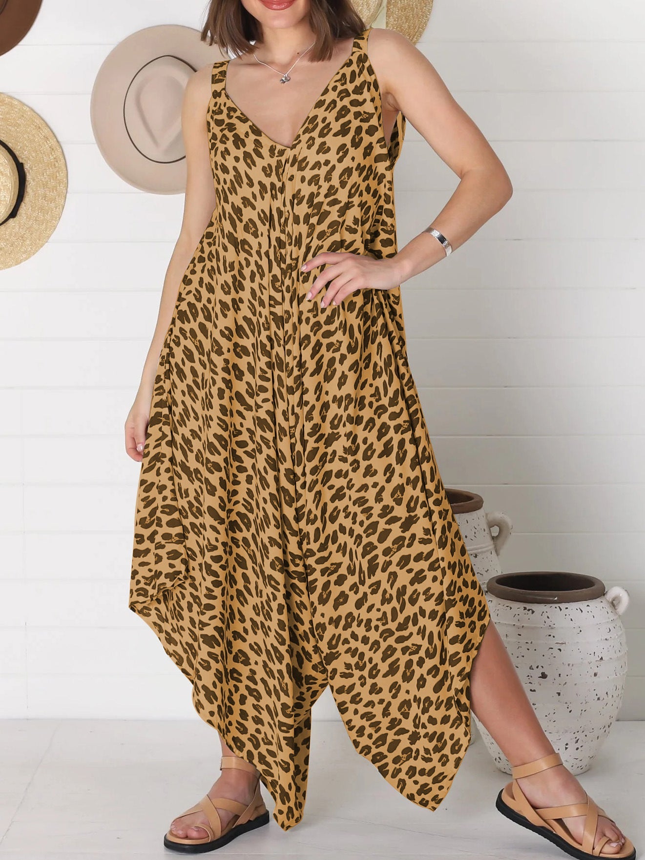 IvyShape | Leopard Print Wide Leg Jumpsuit