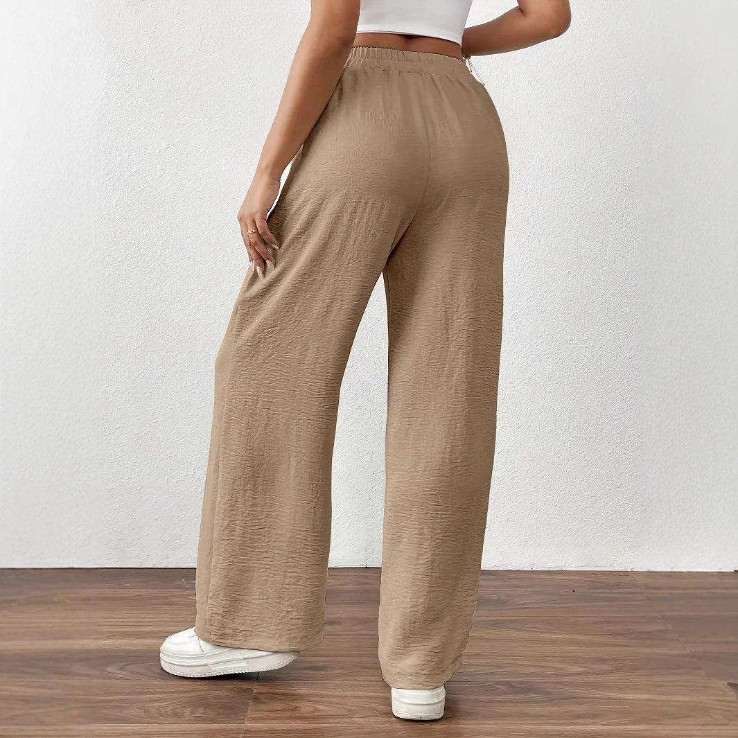 Women's Summer Palazzo Pants with Elastic Waistband and Tie Belt Ivyshape