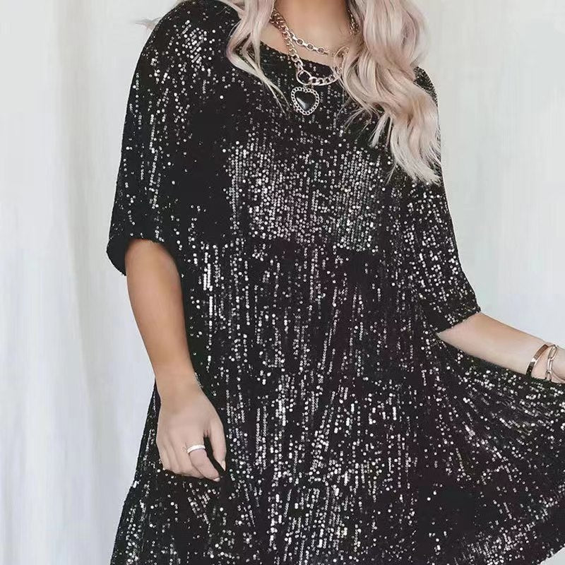 Women's sparkling mini dress with sequins and loose fit Ivyshape