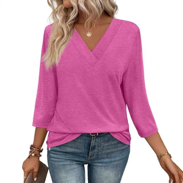 Women's V-neck top with half-length sleeves and side slits Ivyshape