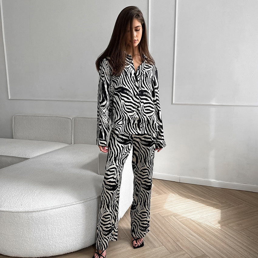 Women Elegant Zebra Pattern Plus Size Pajama Set Ivyshape
