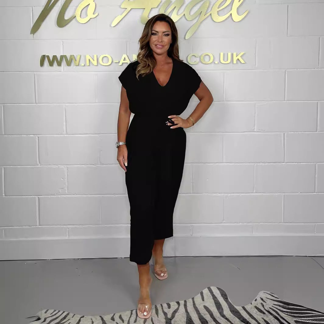 Women's jumpsuit with ruffle details and tie belt Ivyshape