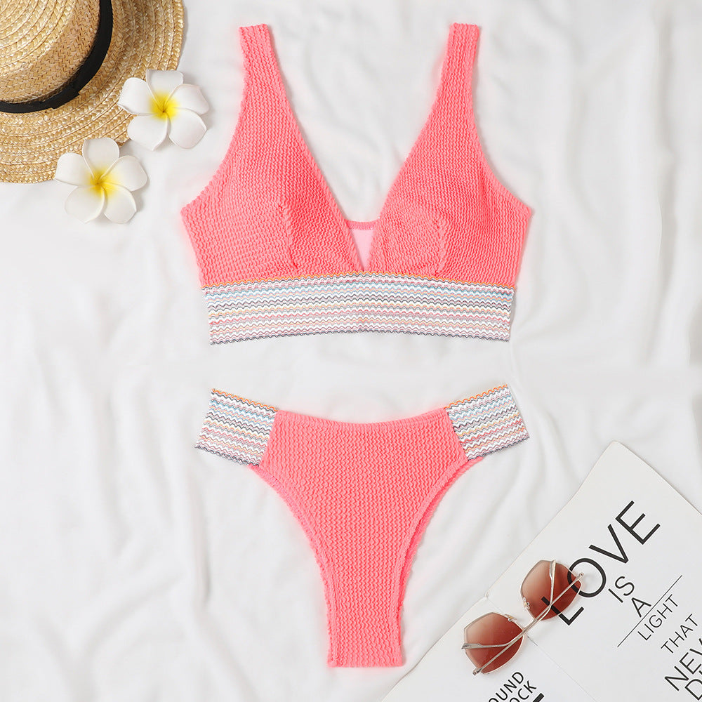 Women's Swimwear Set with sophisticated wave pattern and high-cut design Ivyshape