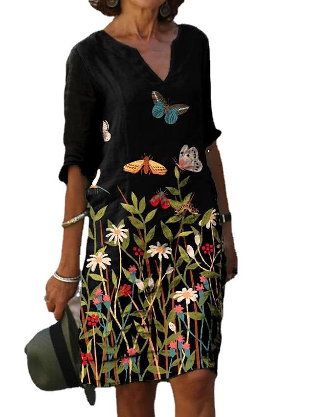 Women Elegant Bohemian Printed Shift Dress Ivyshape