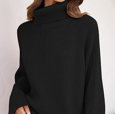 Women Cashmere Fine Knit Sweater with High Collar and Loose Fit Ivyshape