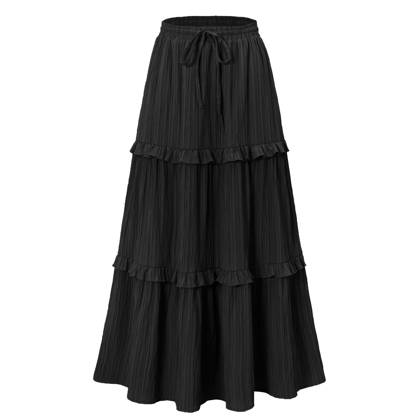 Women's Long Flared Skirt with Ruffles and Elastic Waist Ivyshape
