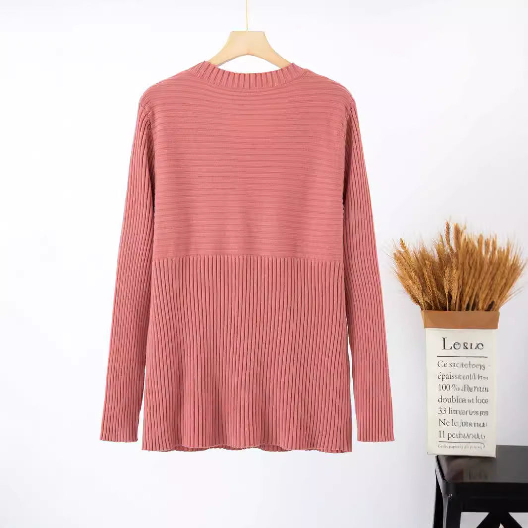 IvyShape | Solid Color Long Sleeve Knitted Pullover