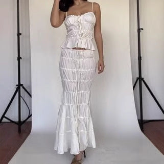 Women Elegant Ruffle Summer Dress with Tying Belt Ivyshape