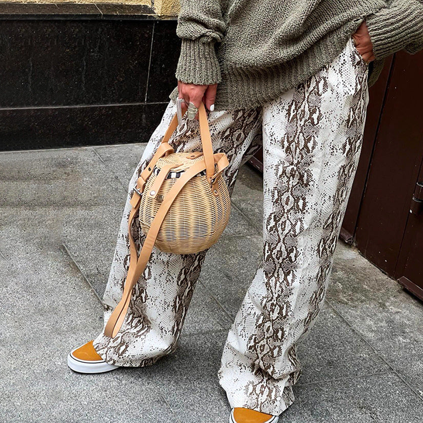 Women Elegant Snake Print Pants Ivyshape