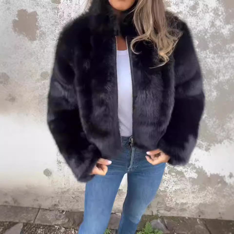 IvyShape | Imitation fur High Collar Coat