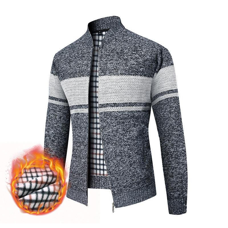 Men's stylish cardigan with a modern stand-up collar and warm lining Ivyshape